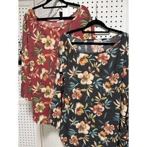 Bundle Of 2 E Luna Floral Thermal Tops - Womens Size 1X Long Sleeve Stretch